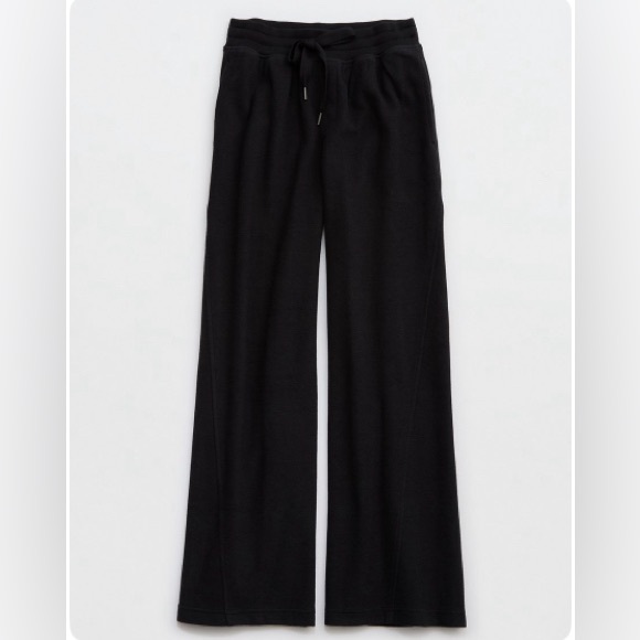 aerie Pants - Aerie Soft Ribbed Black Wide-Leg Pants